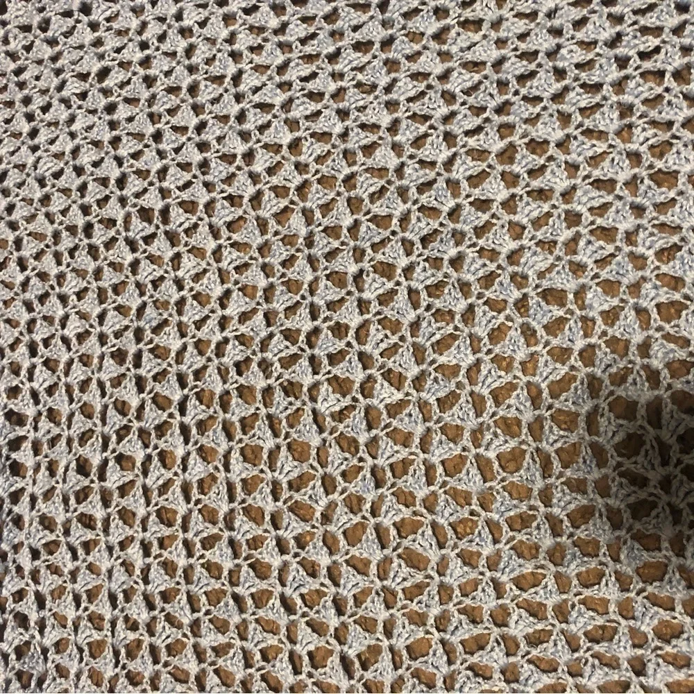 Blue Baby Blanket Hand Made Crochet White Border